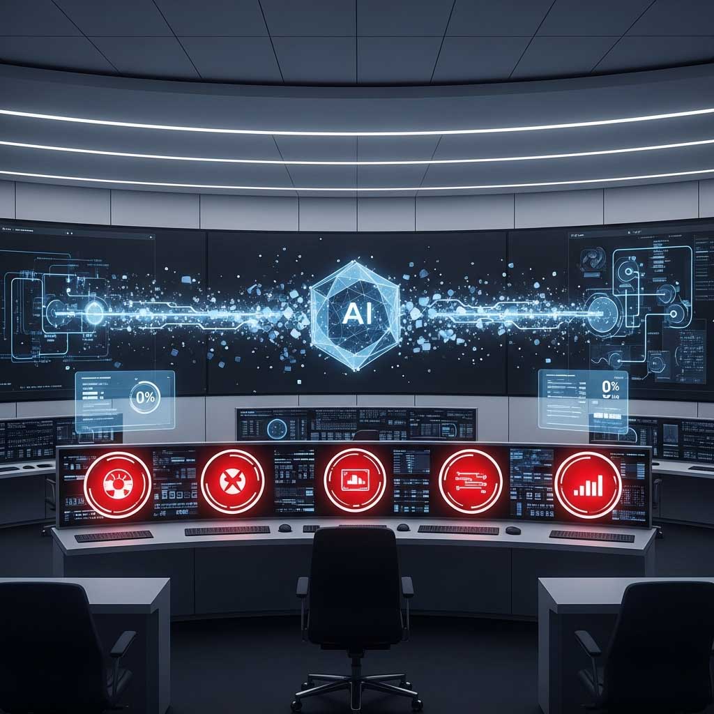 Ilustración conceptual que muestra los fallos iniciales en la implementación de IA generativa en corporaciones y su impacto en el retorno.